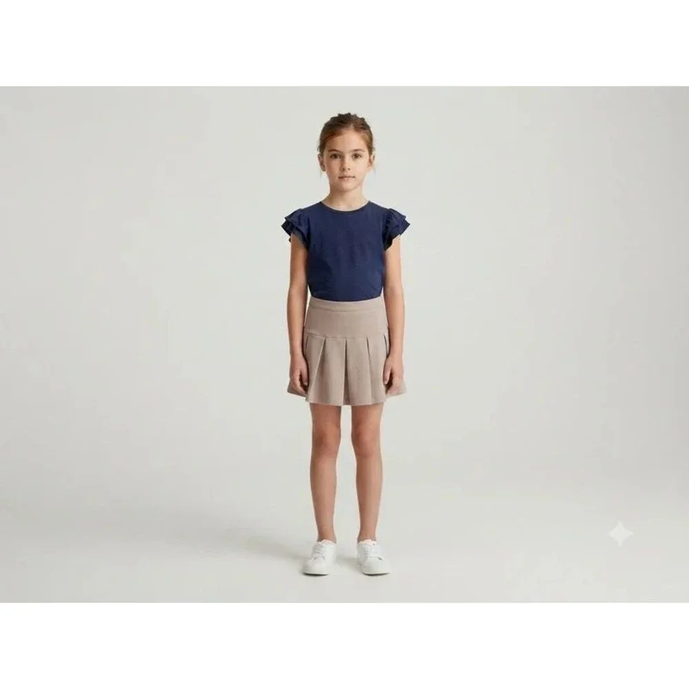 Gap Kids Khaki Pleated Stretch Skirt Size XS 4-5 Side Zip School Uniform